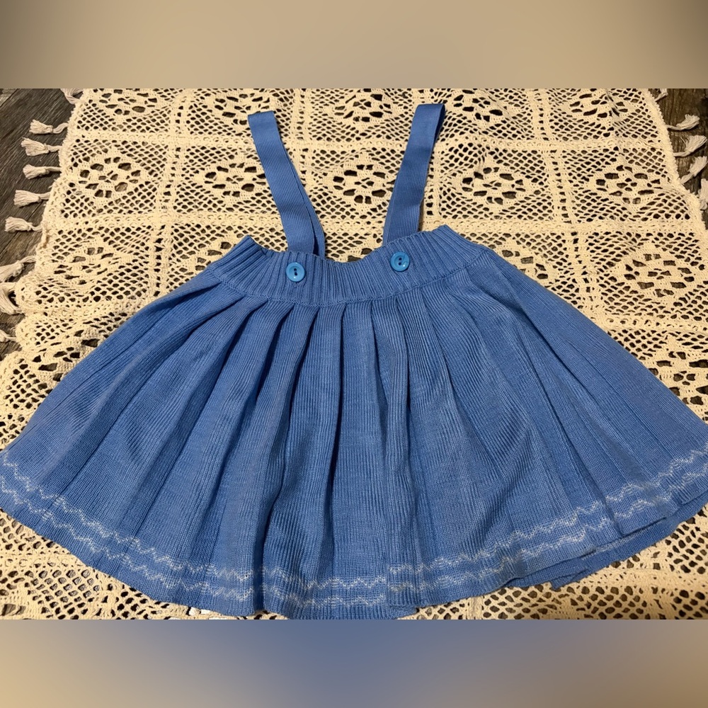Blue knit pinafore dress Coverall overall Skirt for Toddler 24-30 months 2 years